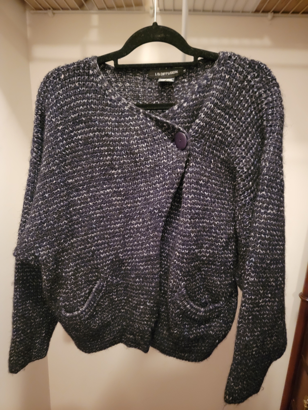 I.B. Diffusion Women's Navy Marled Button Cardigan Sweater